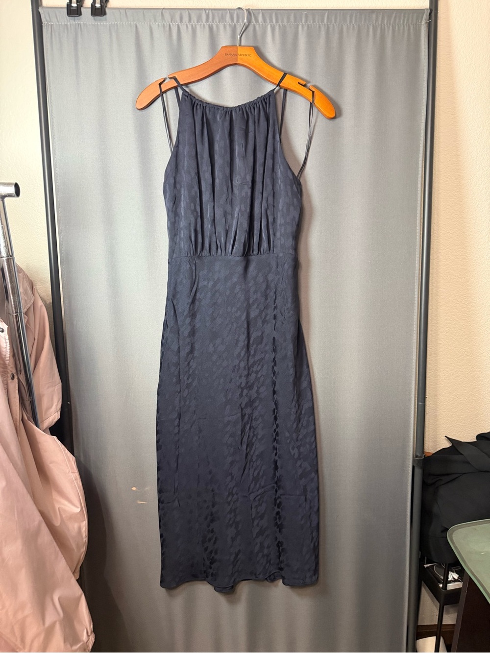 Banana Republic Factory Navy Textured Halter Midi Dress